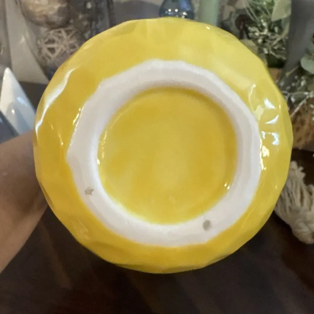 MCM Inspired Yellow Ceramic Vase With White Flower | Rare